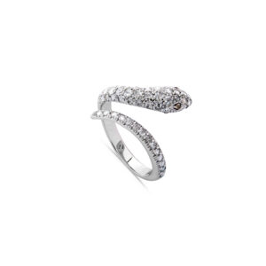 Anello Serpente oro bianco con diamanti bianchi e brown