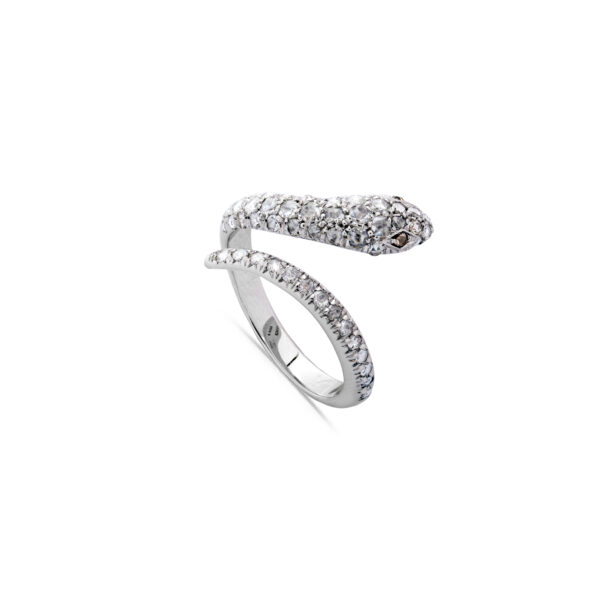 Anello Serpente oro bianco con diamanti bianchi e brown - immagine 2
