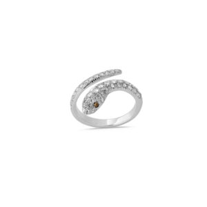 Anello Serpente oro bianco con diamanti bianchi e brown