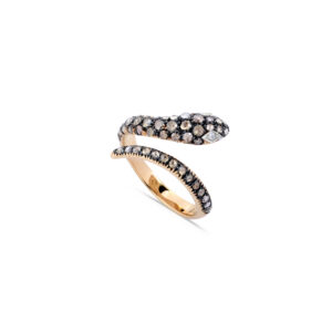Anello Serpente oro rosa con diamanti bianchi e brown