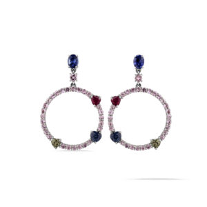 Orecchini Oro Diamanti con Zaffiri Rosa Baby , Blu e Rubini Oro