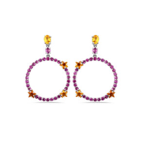 Orecchini Oro Diamanti con Zaffiri Rosa Vivid e Gialli