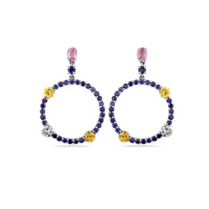 Orecchini Oro Diamanti con Zaffiri Blu, Rosa e Gialli
