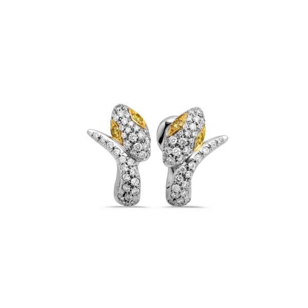Orecchini Serpente Oro Bianco con Diamanti Bianchi e Fancy Yellow
