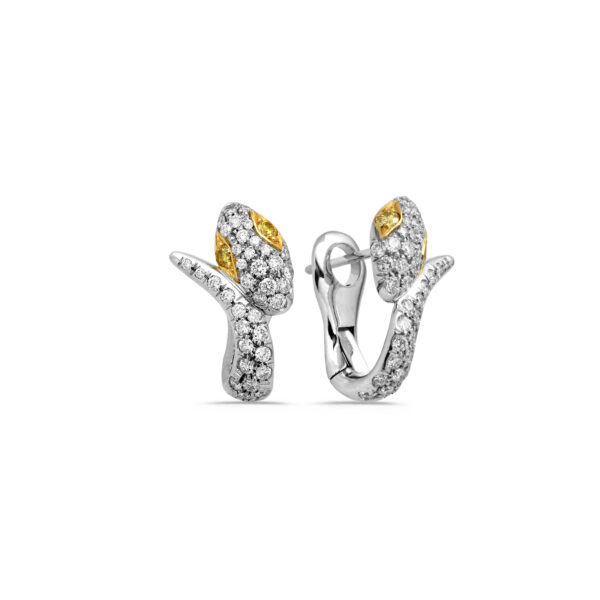 Orecchini Serpente Oro Bianco con Diamanti Bianchi e Fancy Yellow - immagine 2