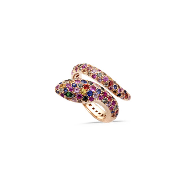 Anello Serpente Oro Rosa e Zaffiri Multicolor
