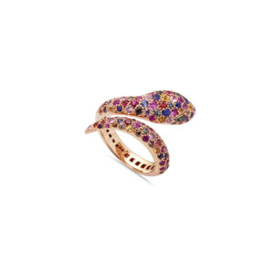 Anello Serpente Oro Rosa e Zaffiri Multicolor