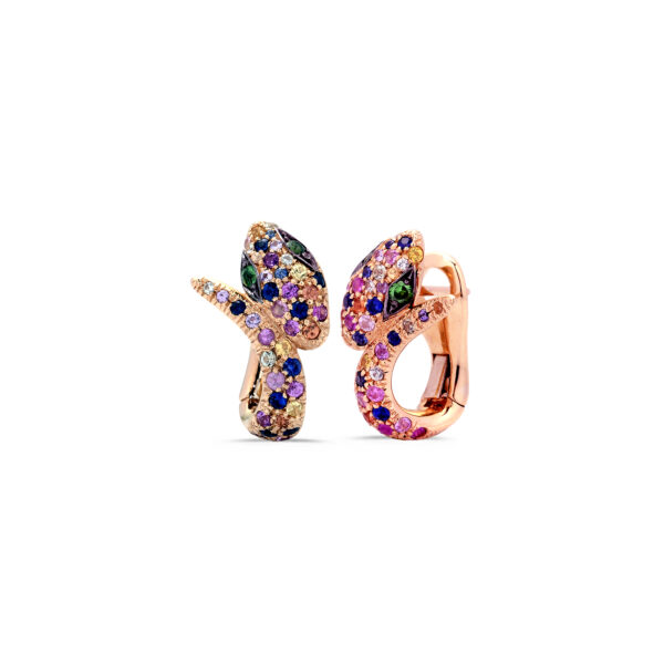 Orecchini Serpente Oro Rosa con Zaffiri Multicolor - immagine 2