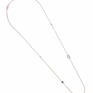 Collana Lettera G in Oro Rosa e Bianco con Diamanti Bianchi e Brown