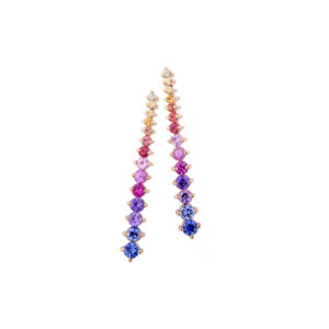 Orecchini Griffes a Scalare Oro Rosa con Zaffiri Multicolor