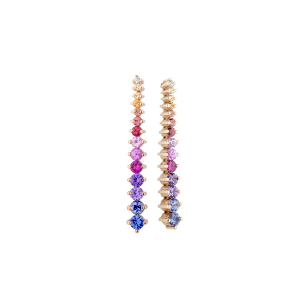 Orecchini Griffes a Scalare Oro Rosa con Zaffiri Multicolor