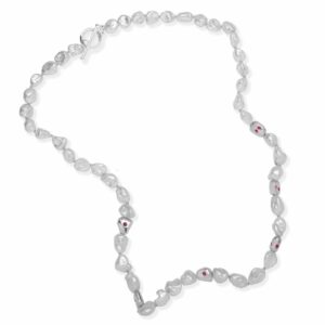 Collana Perle Barocche Keshi Argento e Rubini