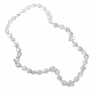 Collana Perle Barocche Keshi Piatte Argento e Zaffiri Gialli