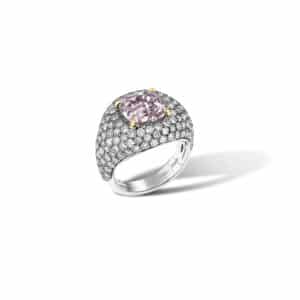 ANELLO ORO BIANCO CON DIAMANTI GREY E KUNZITE