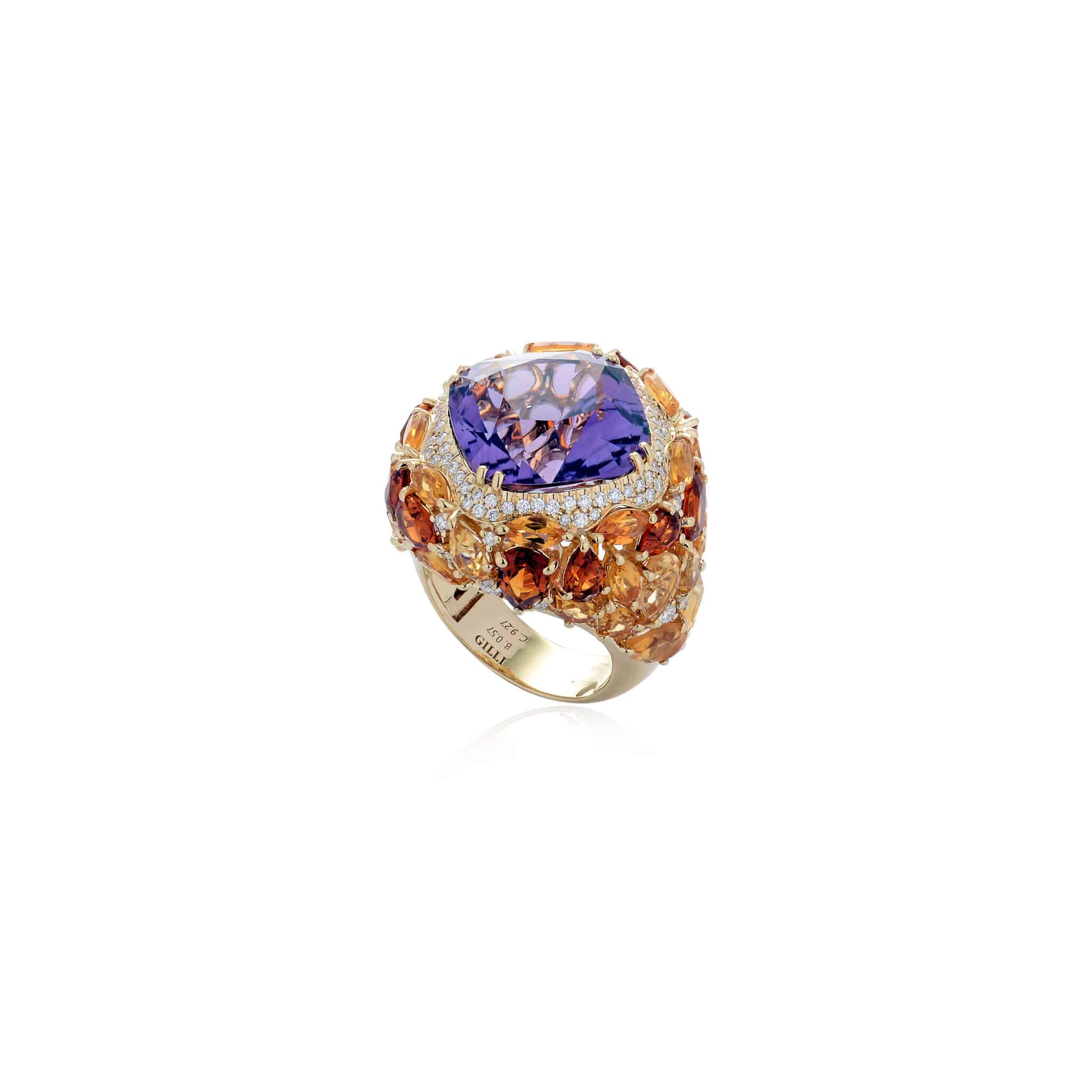 Anello Oro Giallo con Diamanti, Citrini e Ametista - immagine 3