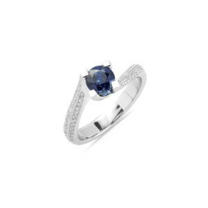 Anello Oro Bianco con Diamanti e Zaffiro