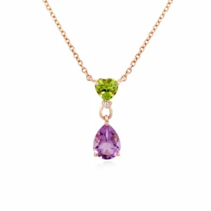 Girocollo Heart in oro rosa con diamante, peridoto e ametista
