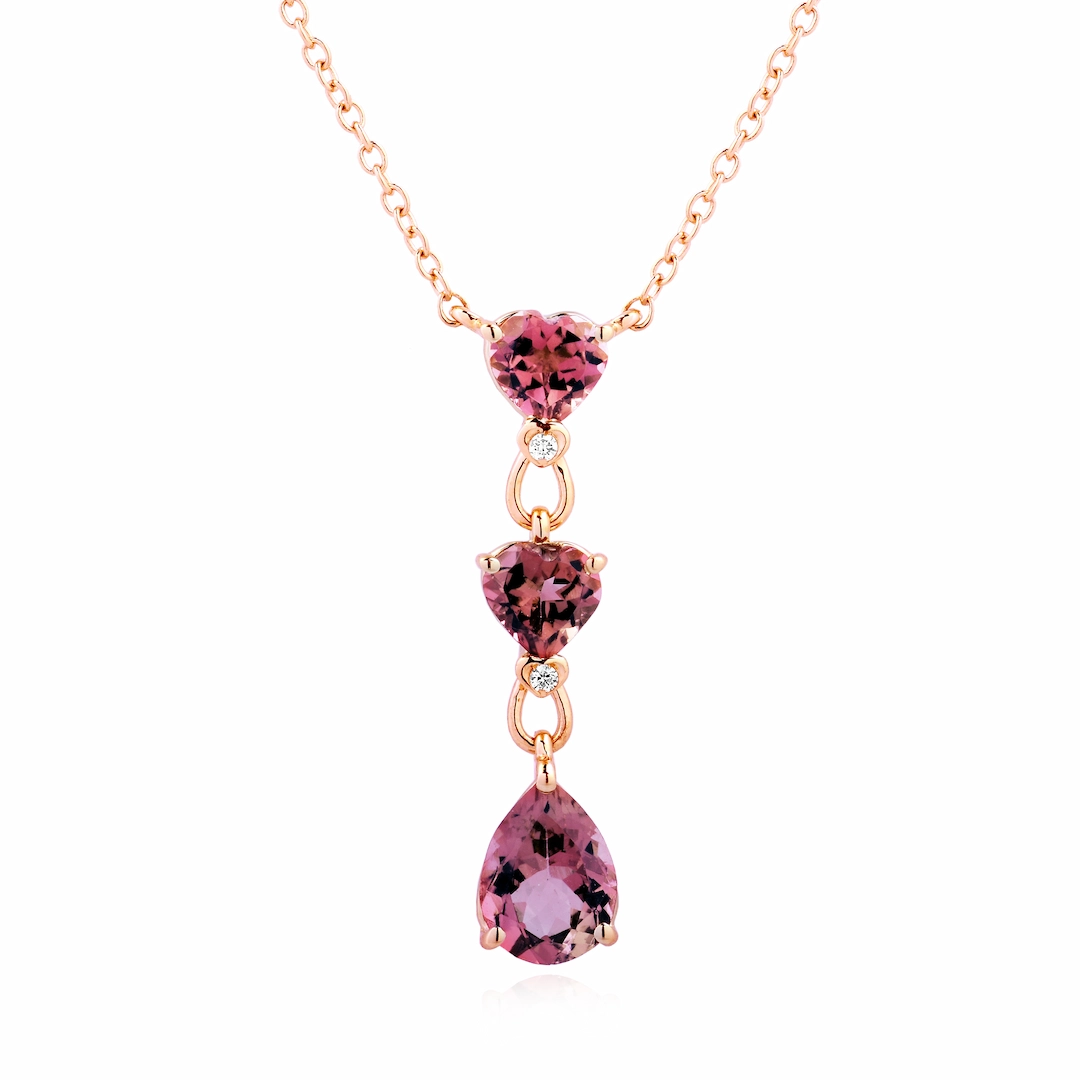 Girocollo Heart in oro rosa con diamanti e tormaline rosa