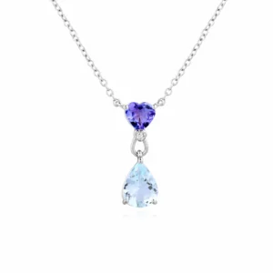 Girocollo Heart in oro bianco con diamante, tanzanite e acquamarina