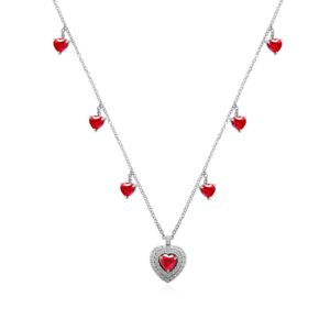 Girocollo Oro Bianco con Diamanti e Rubini a Cuore