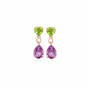 Orecchini in Oro Rosa con Peridoto, Ametista e Diamanti