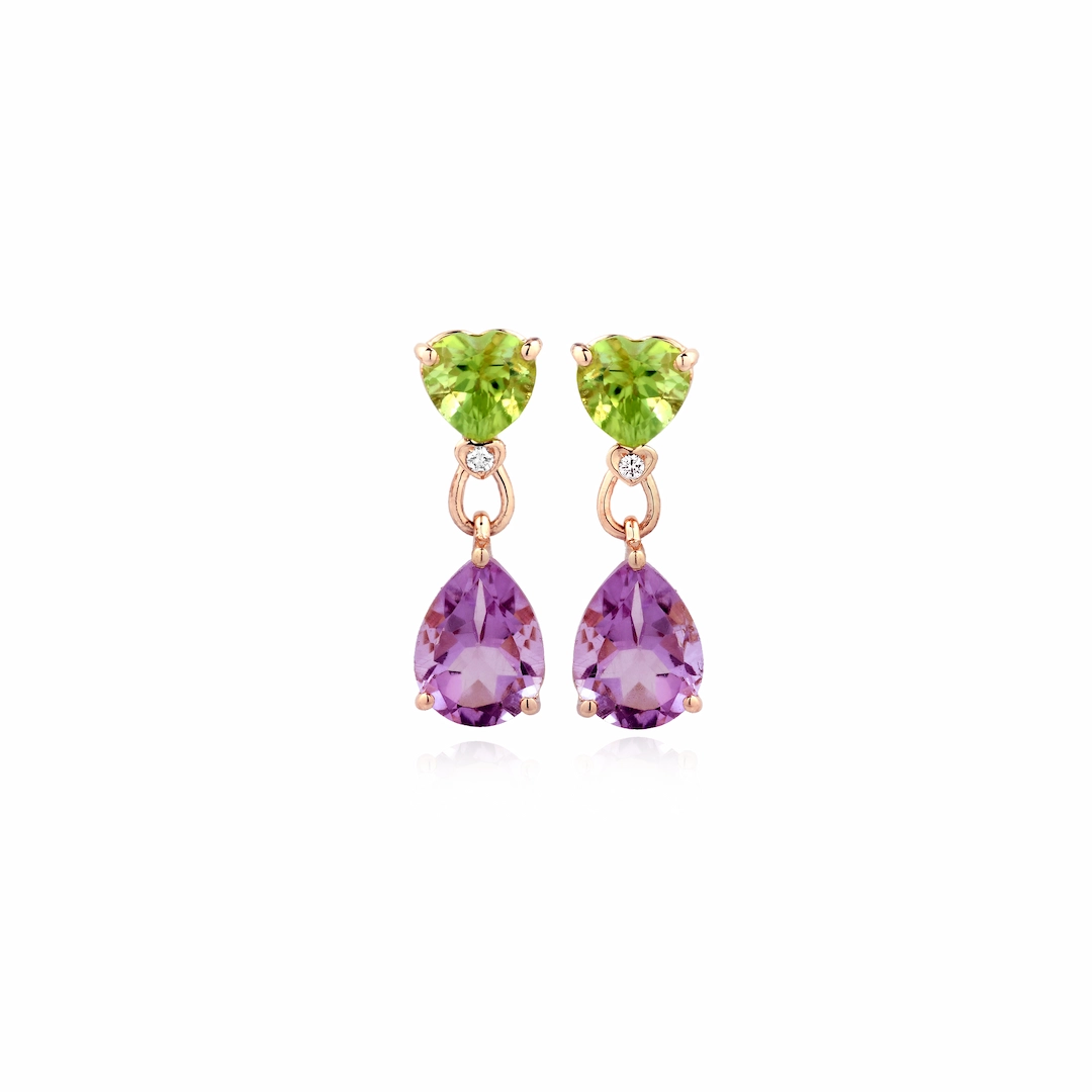 Orecchini in Oro Rosa con Peridoto, Ametista e Diamanti