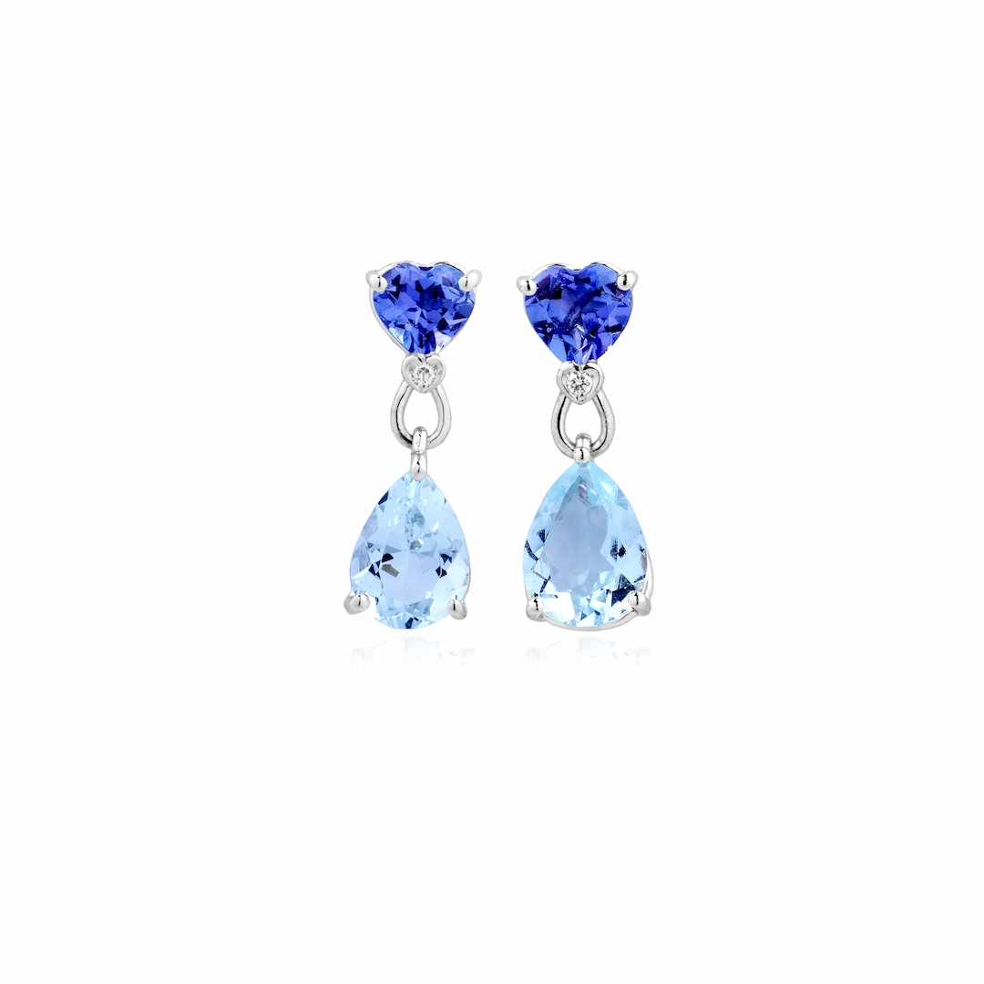 Orecchini in Oro Bianco con Tanzanite, Acquamarina e Diamanti