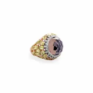 Anello Quarzo Fumè – Oro Rosa, Peridoto e Diamanti