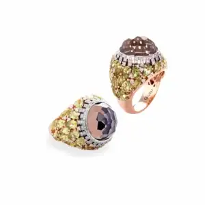 Anello Quarzo Fumè – Oro Rosa, Peridoto e Diamanti